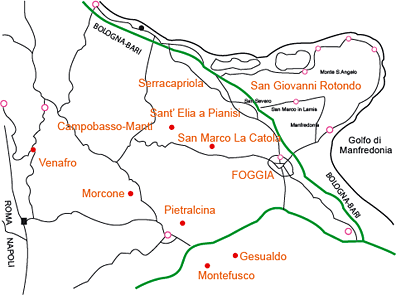 Plano de la provincia de Foggia, región de Apulia