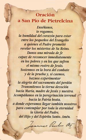 Oración al Padre Pío compuesta por Juan Pablo II