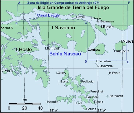 mapa de las islas al sur del canal de Beagle