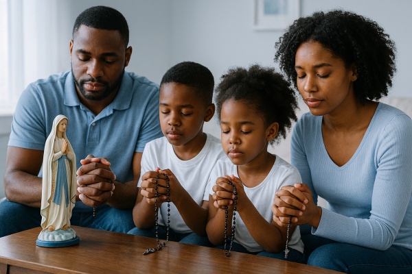 Familia rezando el Rosario