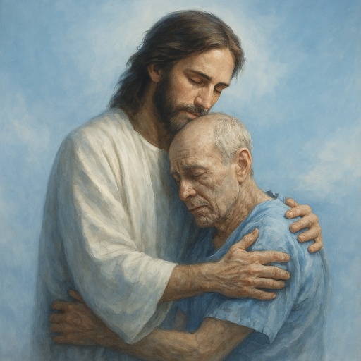 Jesucristo abraza a un enfermo