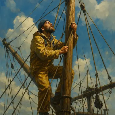 Marinero subiendo un mástil